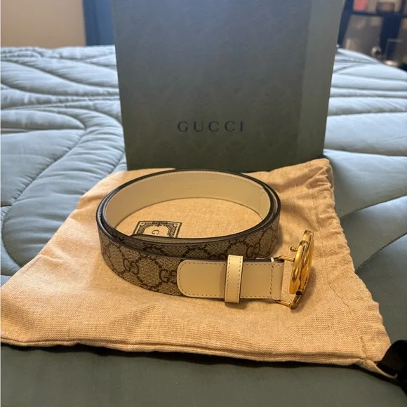 Gucci Beige and Gold Signature Belt GG Marmont belt in beige - Gucci | Mytheresa main image 3